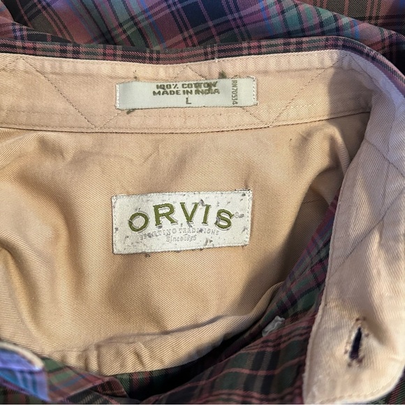 Orvis Men’s L Green And Purple Plaid Button Down Shirt 100% Cotton Long Sleeve - Picture 3 of 8